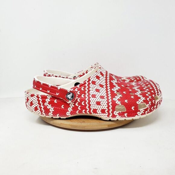 Crocs Holiday Clog Shoes Mens 12 Red White‎ Knit Ugly Christmas Sweater - Picture 6 of 13